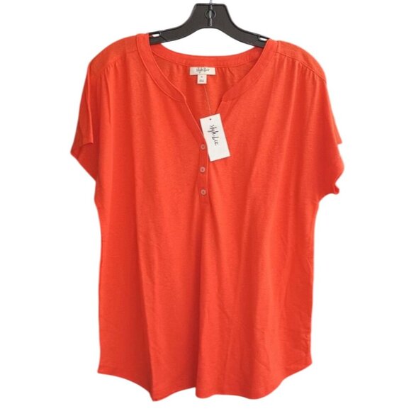 Style & Co XL Core Henley Wild Orange Cotton Blend Womens Top - Picture 3 of 10